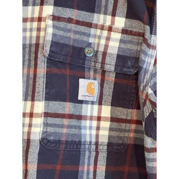 Carhartt Loose Fit Heavy Flannel Shirt XL Tall Raw Bottom Edge Distressed - Picture 4 of 16